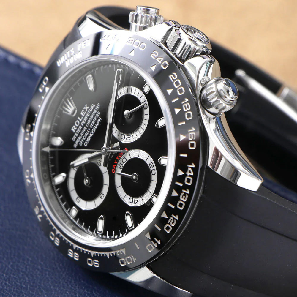 Luxury Chronograph Oyster Swiss-Made Watch with Silicone Straps & Timeless Design