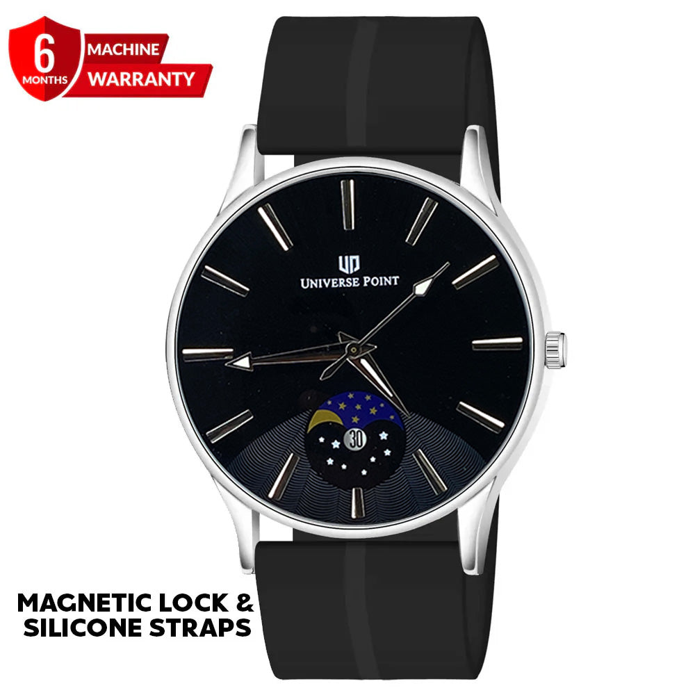 Universe Point Magnetic Lock and Silicone Strap Watch For Men
