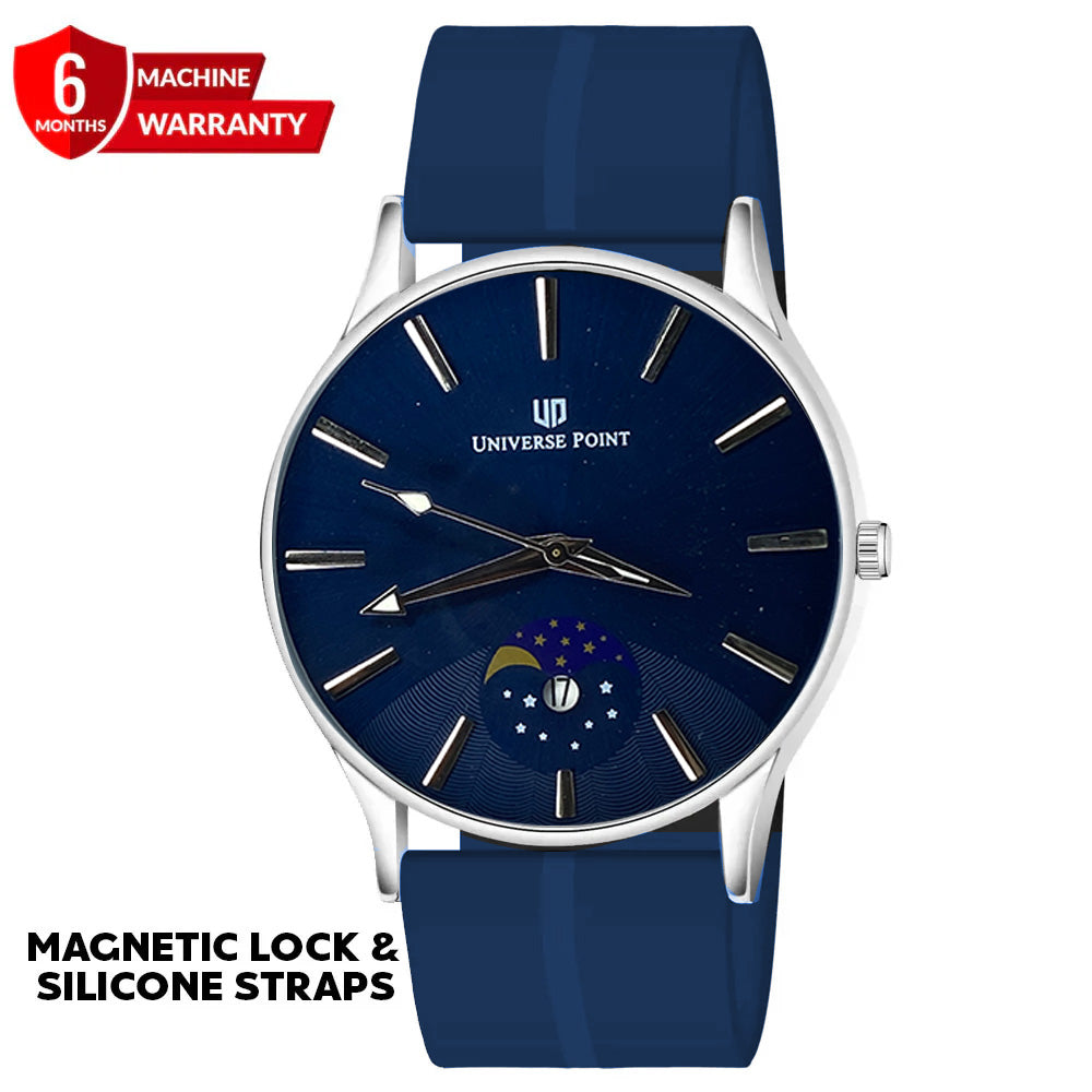 Universe Point Magnetic Lock and Silicone Strap Watch For Men