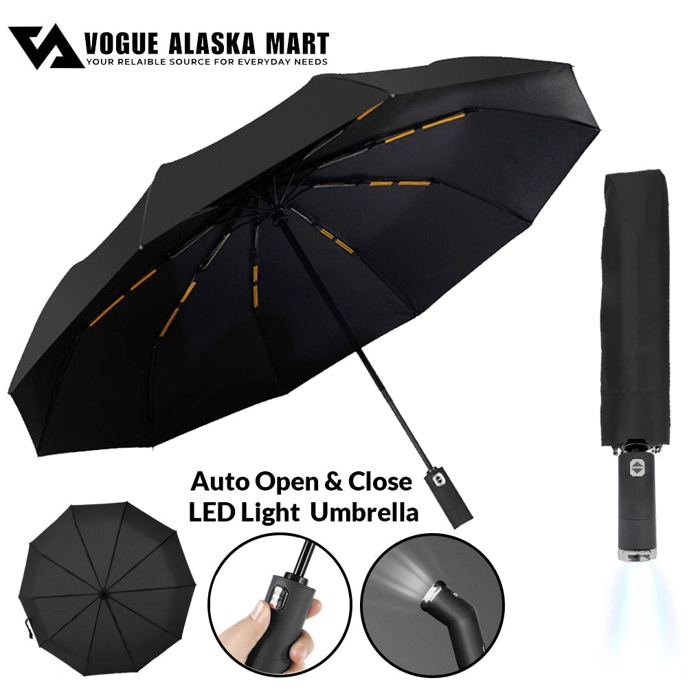 Auto Open & Close Umbrella with LED Flashlight, Wind Resistant & UV Protection