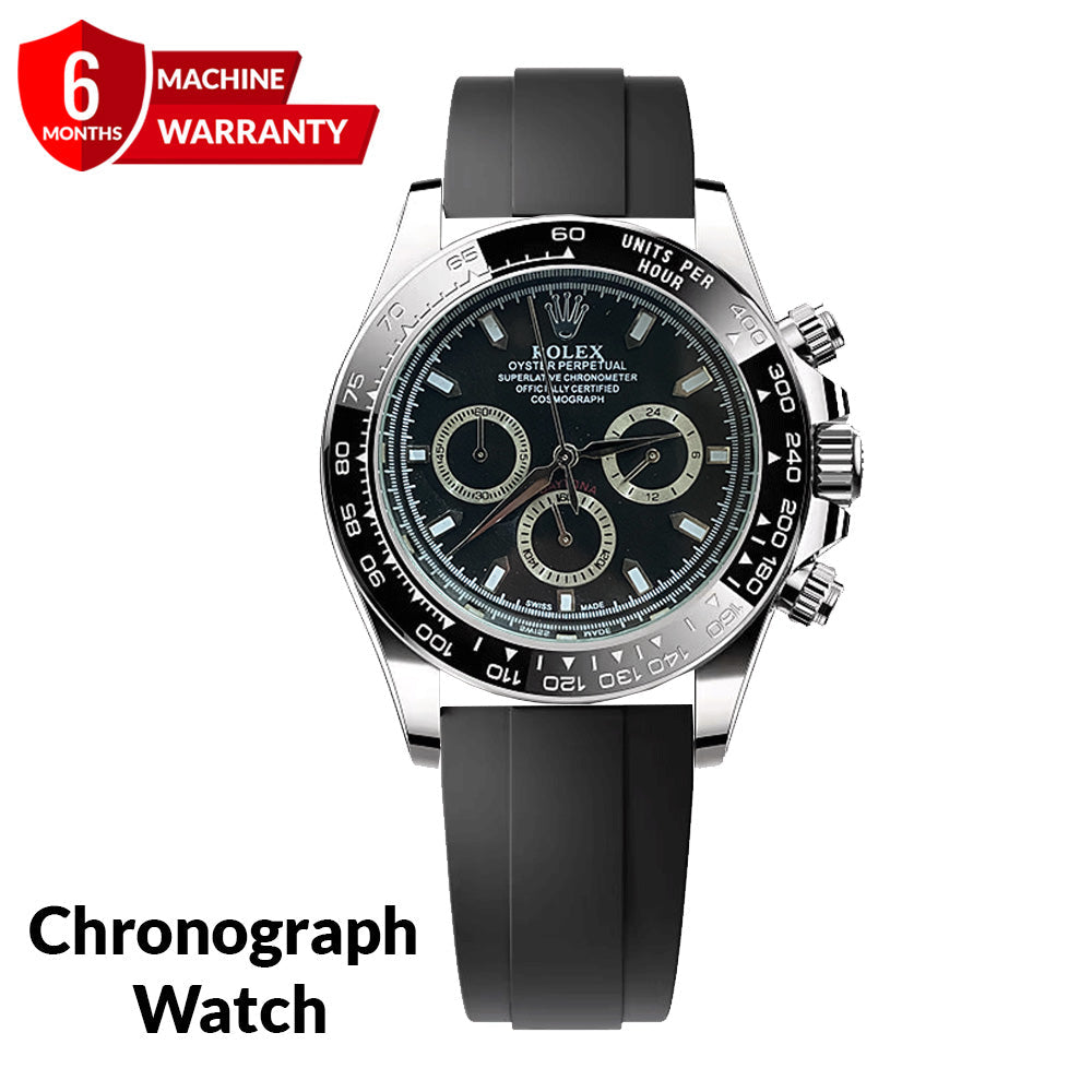 Luxury Chronograph Oyster Swiss-Made Watch with Silicone Straps & Timeless Design