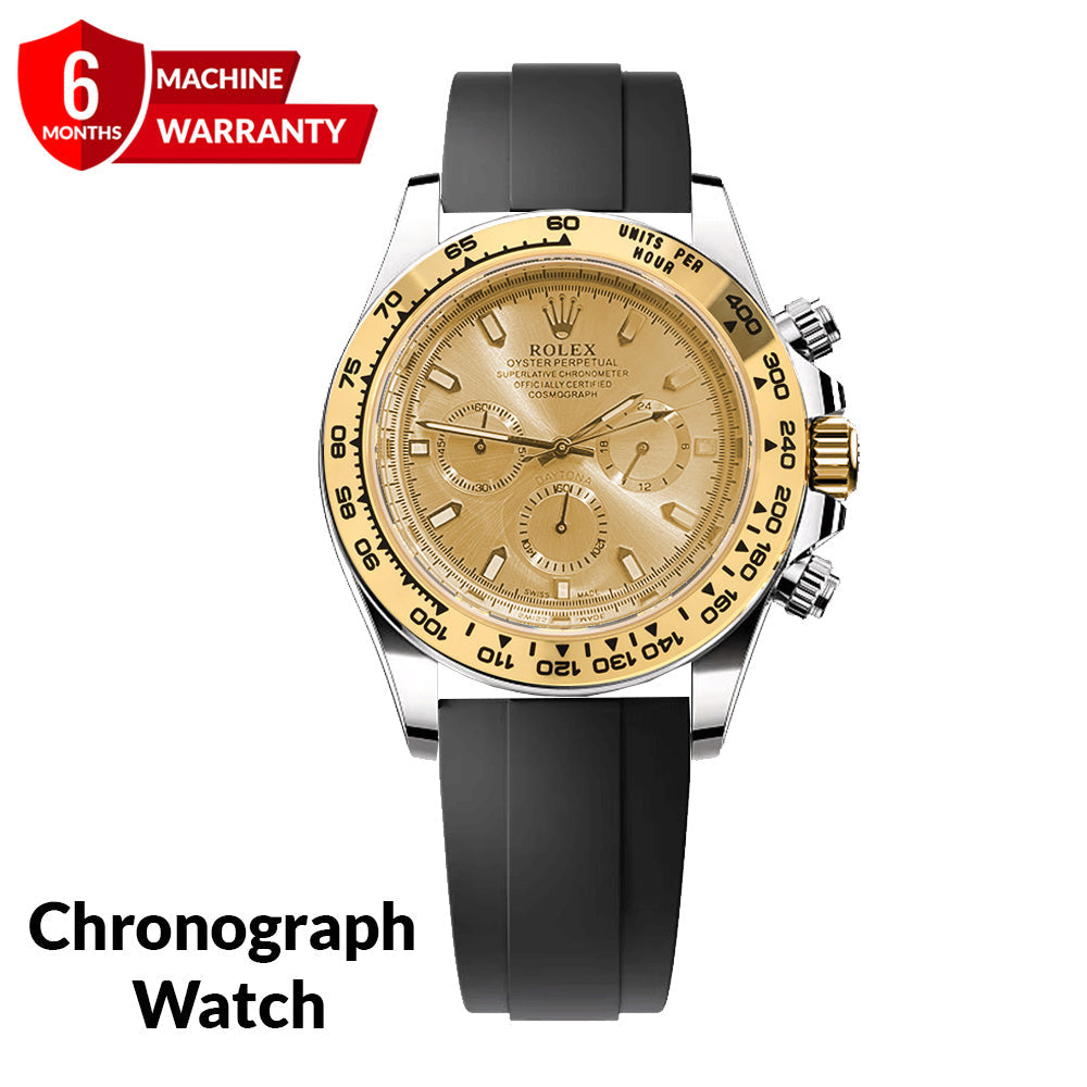 Luxury Chronograph Oyster Swiss-Made Watch with Silicone Straps & Timeless Design