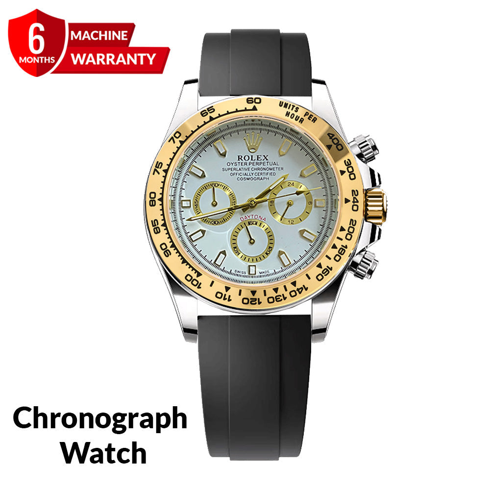 Luxury Chronograph Oyster Swiss-Made Watch with Silicone Straps & Timeless Design