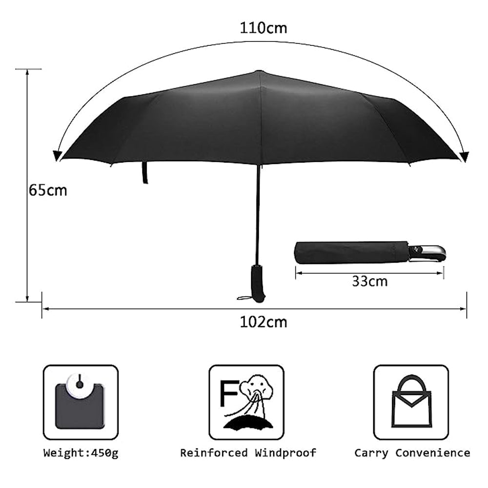 Auto Open and Close 10 Ribs Large Size Folding Windproof Umbrella