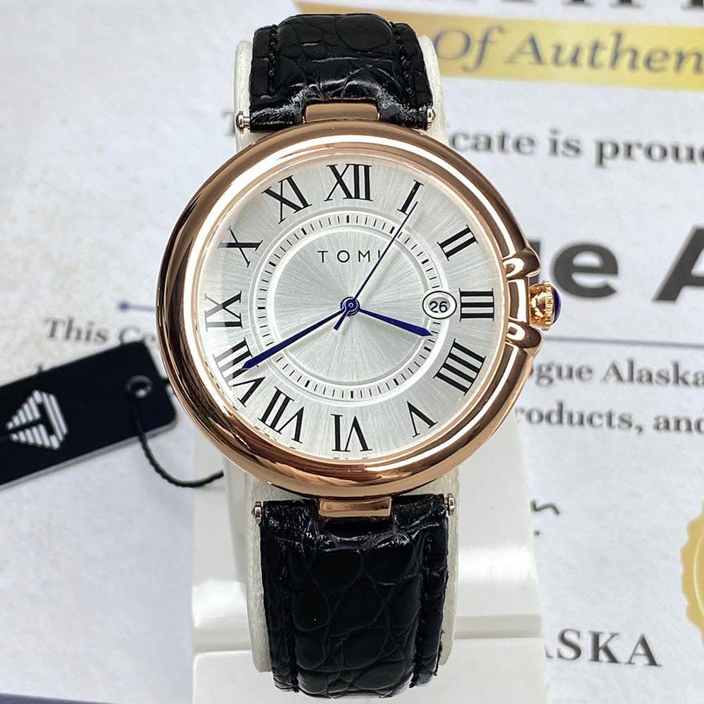 TOMI T-075 Round Dial Watch with Quality Straps & Date Display – For Men