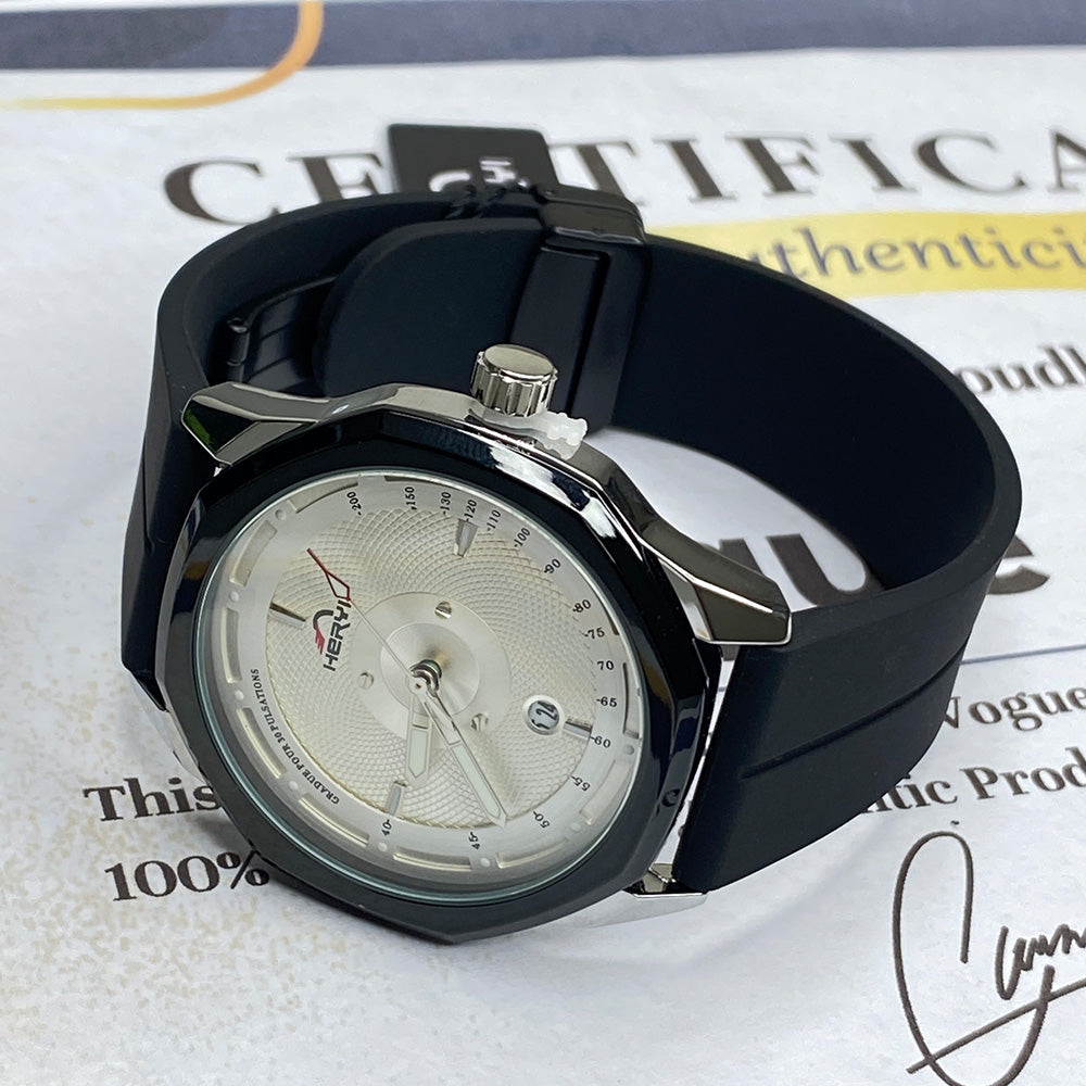 Heyri Octagonal Dial Magnetic Lock Watch for Men with Silicone Straps & Date Display