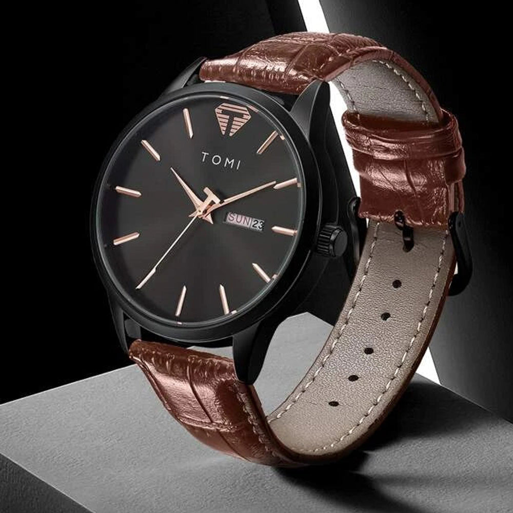 TOMI T-045 Original Straps Watch Date & Day Display  Quartz Movement For Men