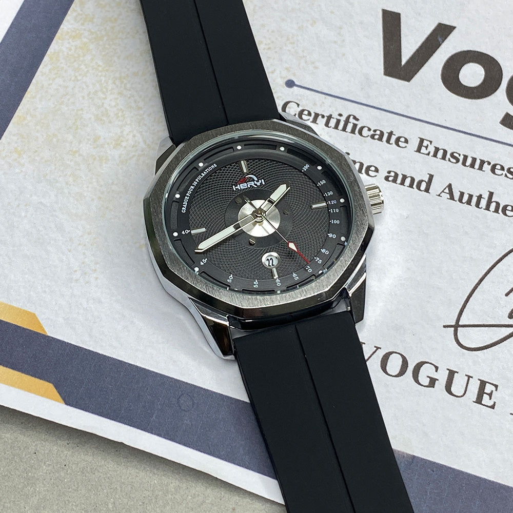 Heyri Octagonal Dial Watch with Magnetic Lock Date Display & Silicone Strap for Men