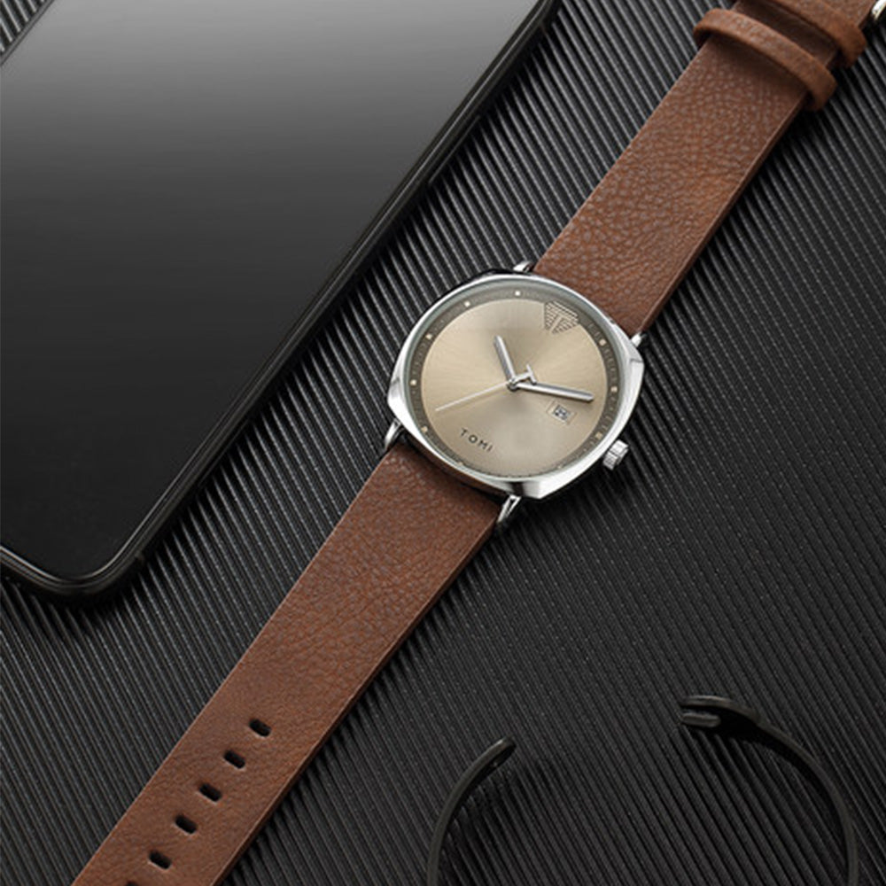 TOMI T-044 Classic Strap Watch for Men with Quartz Movement and Date Display