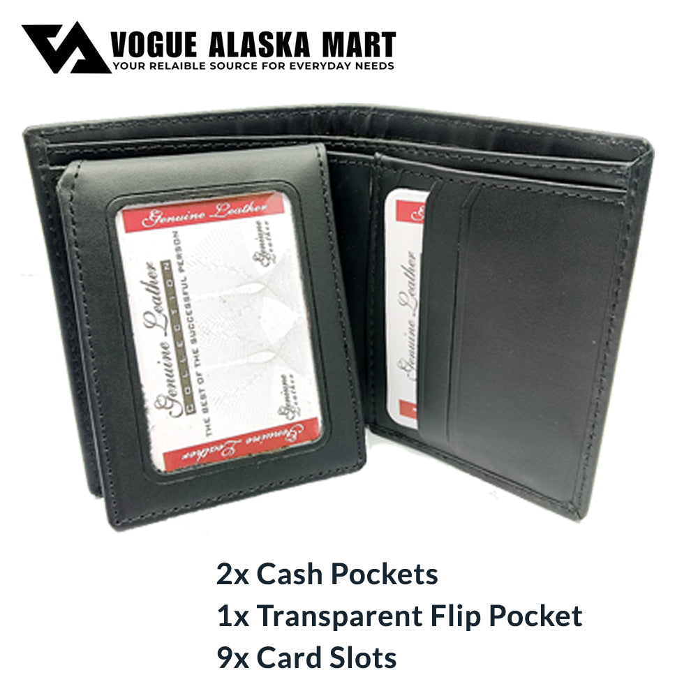 Genuine Cow Leather Slim Bifold Wallet for Men – Business Card Holder