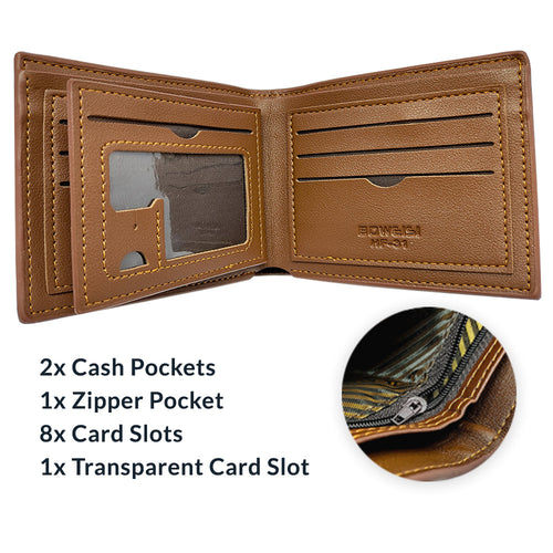 Men's Bifold Multi Space Zipper Business Wallet