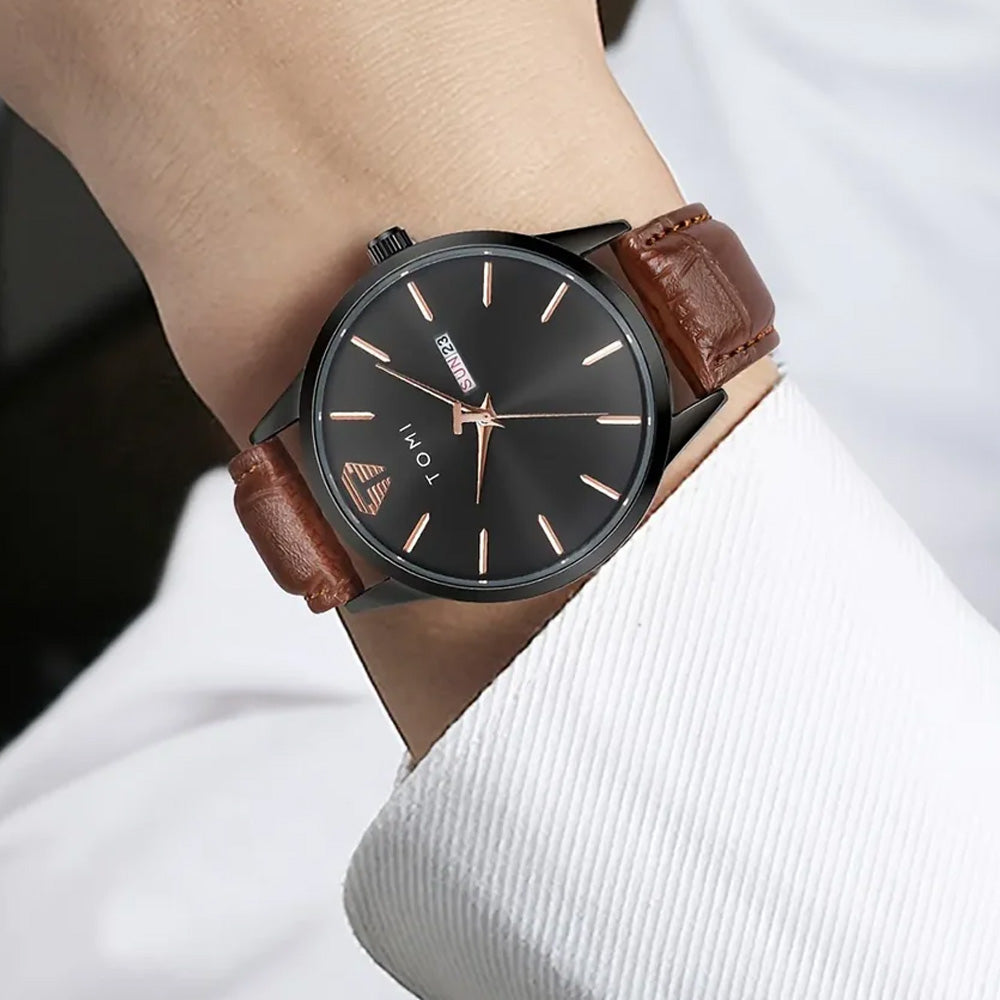TOMI T-045 Original Straps Watch Date & Day Display  Quartz Movement For Men
