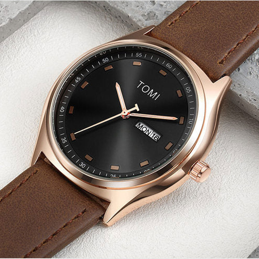 TOMI T-030 Original Quartz Watch with Day & Date Display and Premium Strap for Men