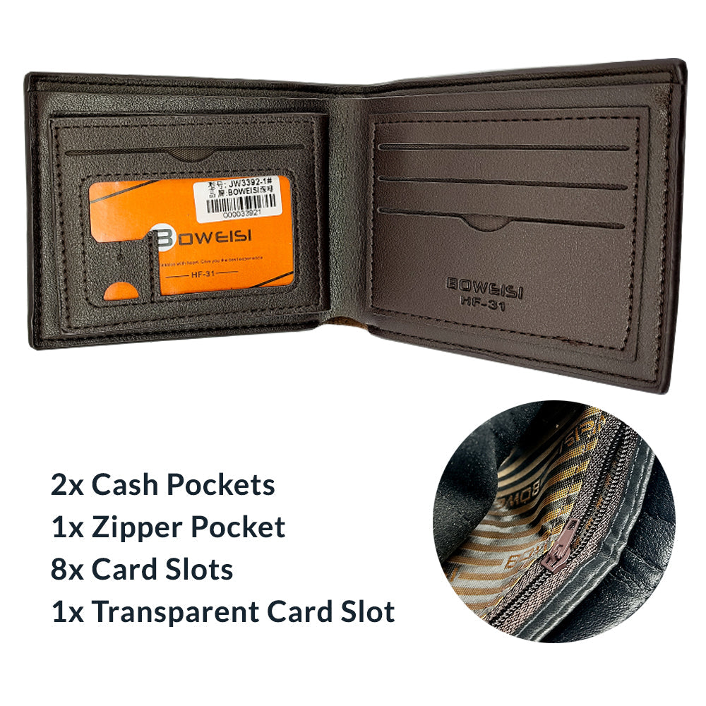 Men’s Wallet Multi Card Bifold Zipper Compartment Purse