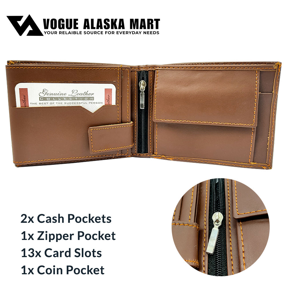 Men’s Fashion Bifold Wallet with Zipper Compartment & Multi-Card Slots