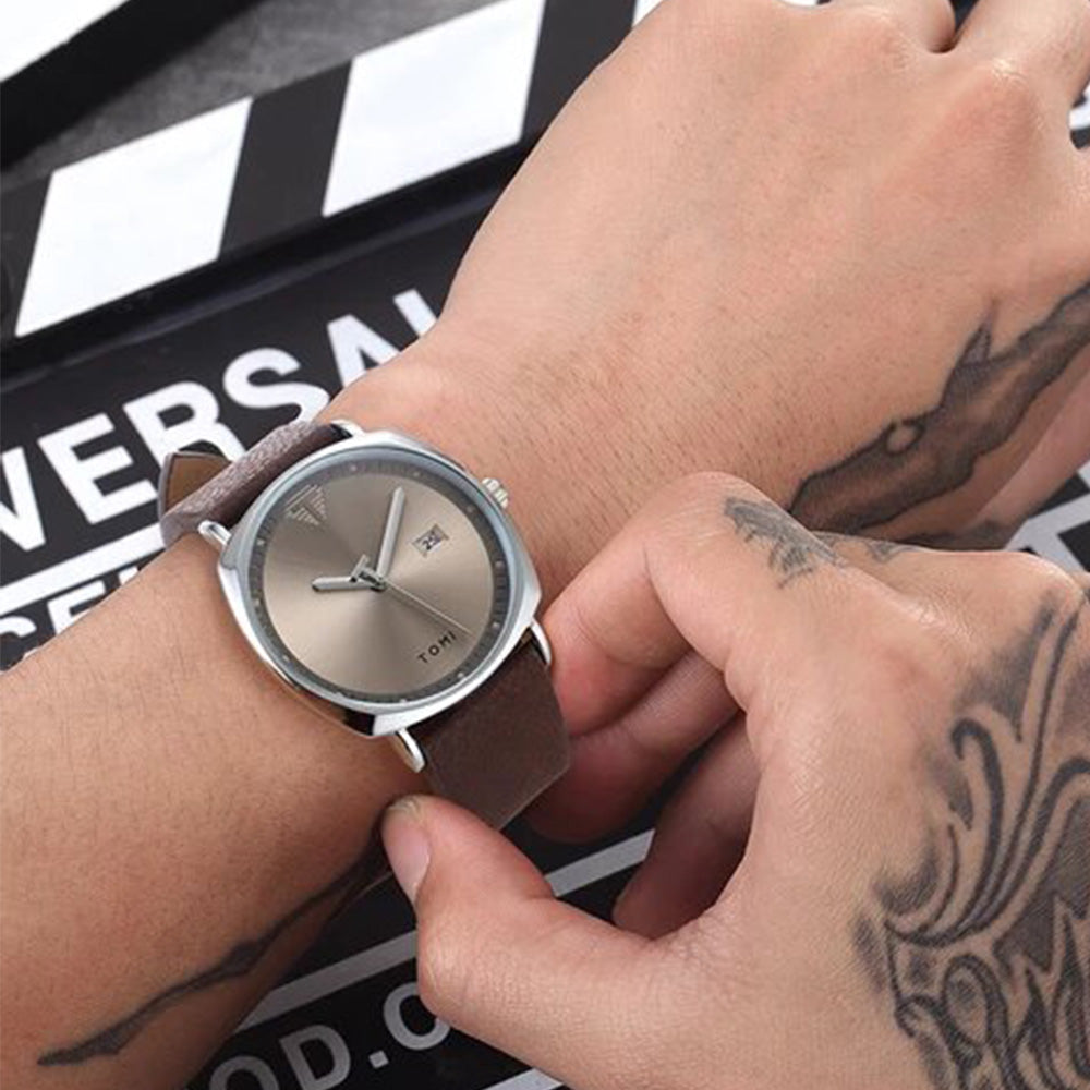 TOMI T-044 Classic Strap Watch for Men with Quartz Movement and Date Display