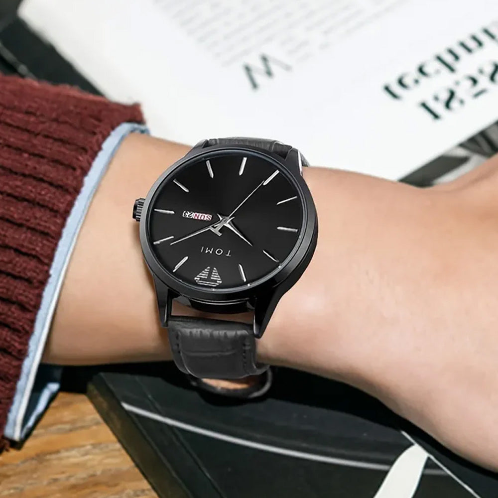 TOMI T-045 Original Straps Watch Date & Day Display  Quartz Movement For Men