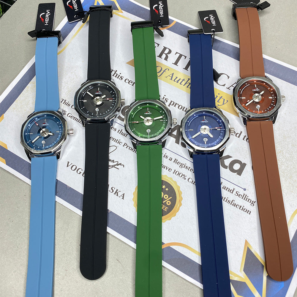 Heyri Octagonal Dial Watch with Magnetic Lock Date Display & Silicone Strap for Men