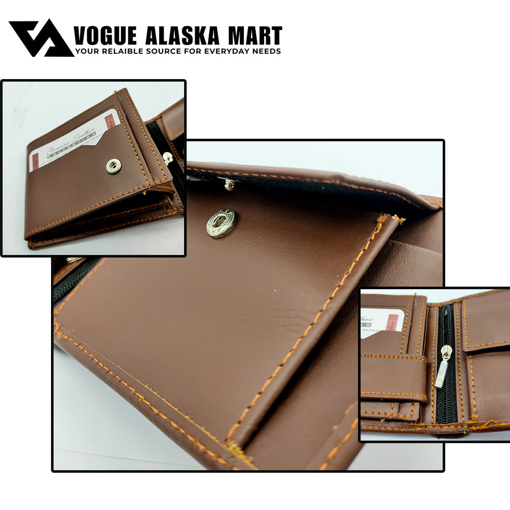 Men’s Fashion Bifold Wallet with Zipper Compartment & Multi-Card Slots