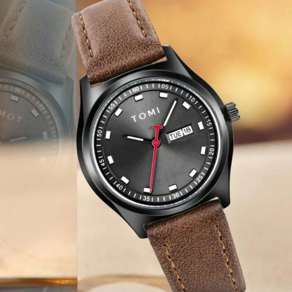 TOMI T-030 Original Quartz Watch with Day & Date Display and Premium Strap for Men