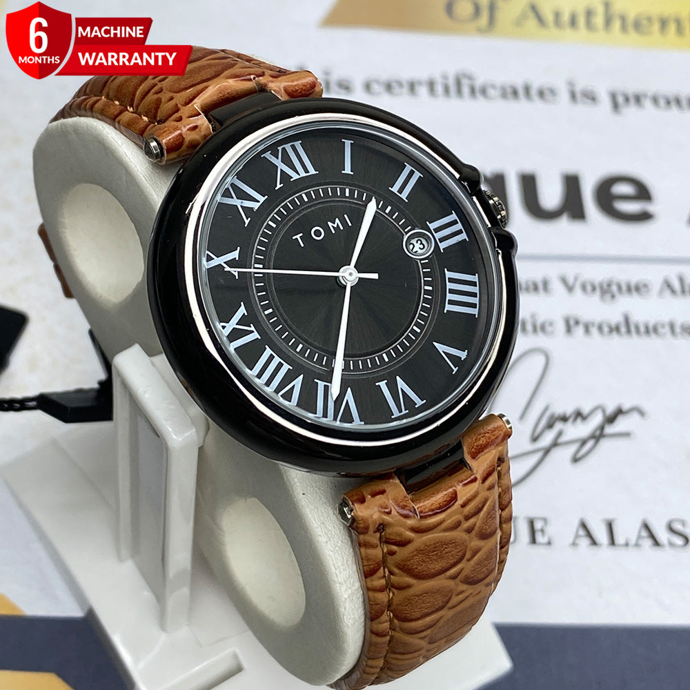 TOMI T-075 Round Dial Watch with Quality Straps & Date Display – For Men