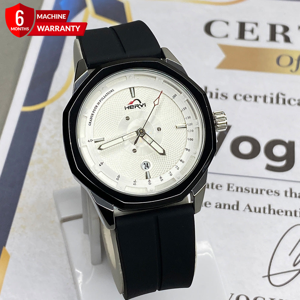 Heyri Octagonal Dial Magnetic Lock Watch for Men with Silicone Straps & Date Display