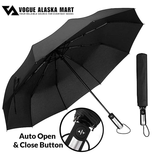 Auto Open and Close 10 Ribs Large Size Folding Windproof Umbrella