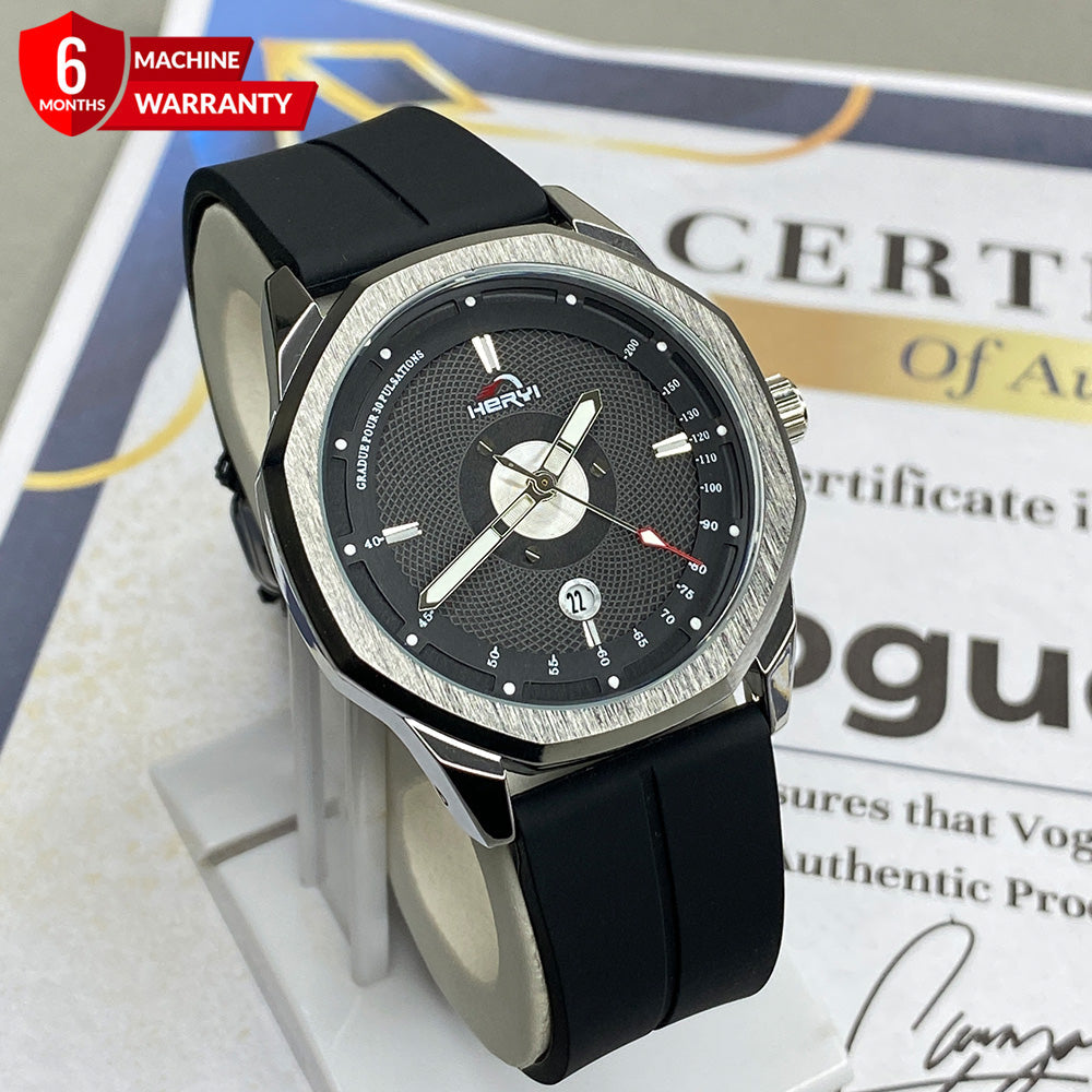 Heyri Octagonal Dial Watch with Magnetic Lock Date Display & Silicone Strap for Men