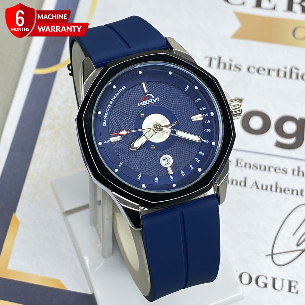 Heyri Octagonal Dial Magnetic Lock Watch for Men with Silicone Straps & Date Display