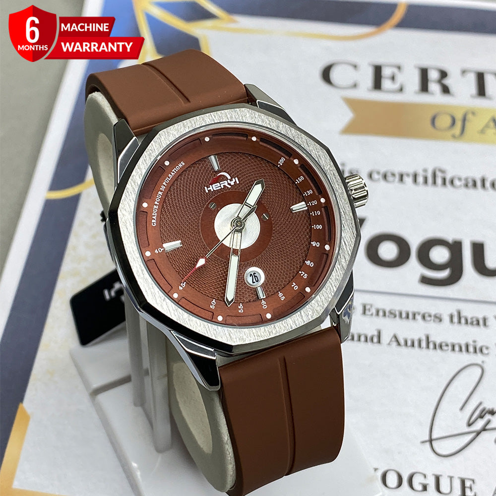 Heyri Octagonal Dial Watch with Magnetic Lock Date Display & Silicone Strap for Men