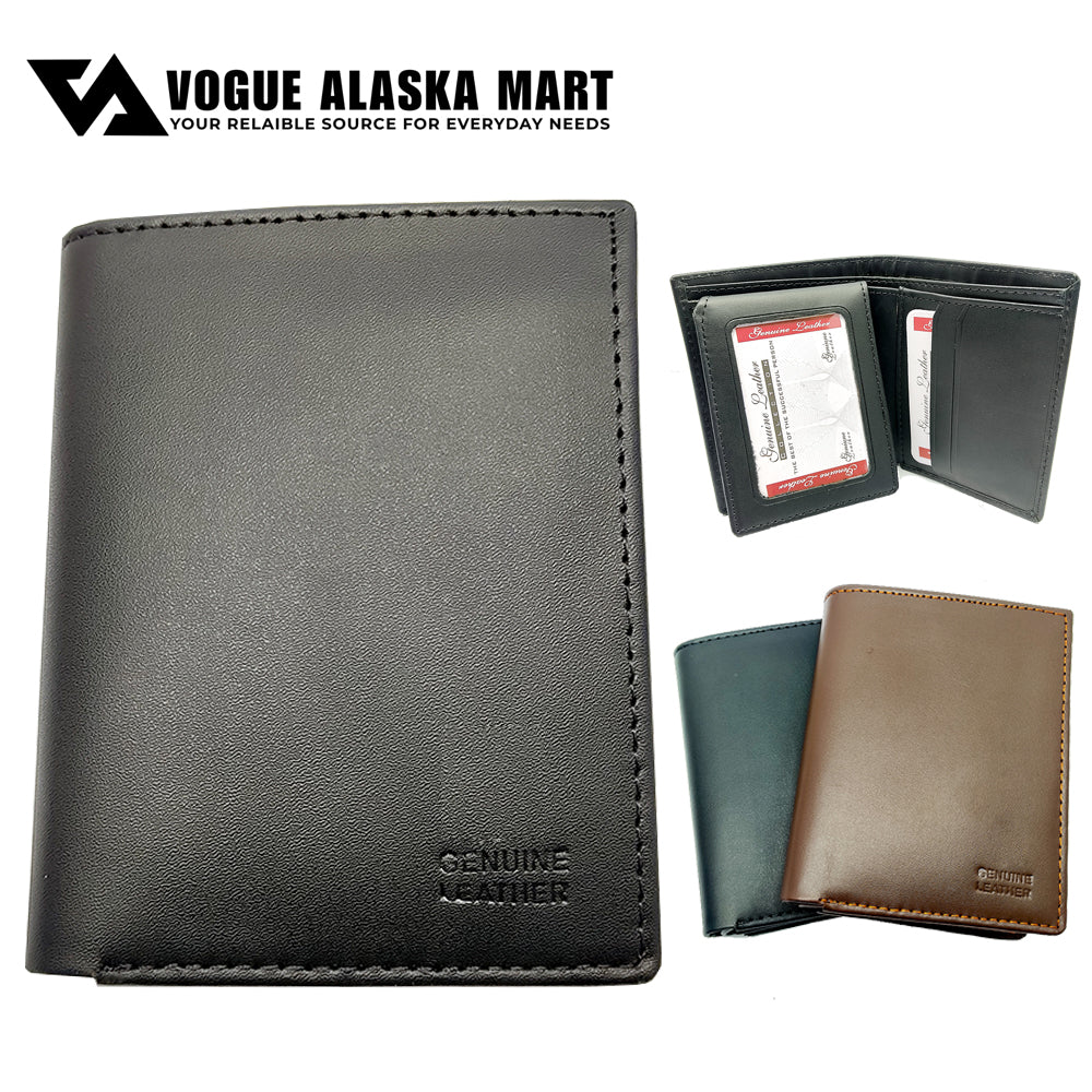 Genuine Cow Leather Slim Bifold Wallet for Men – Business Card Holder