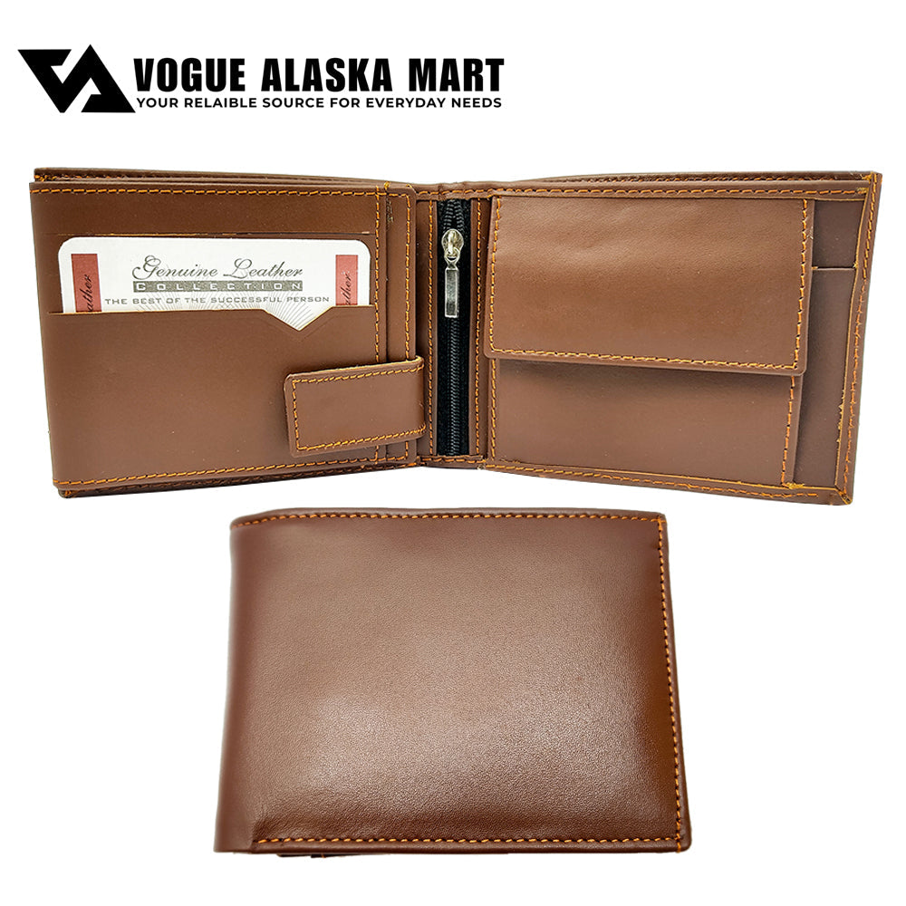 Men’s Fashion Bifold Wallet with Zipper Compartment & Multi-Card Slots