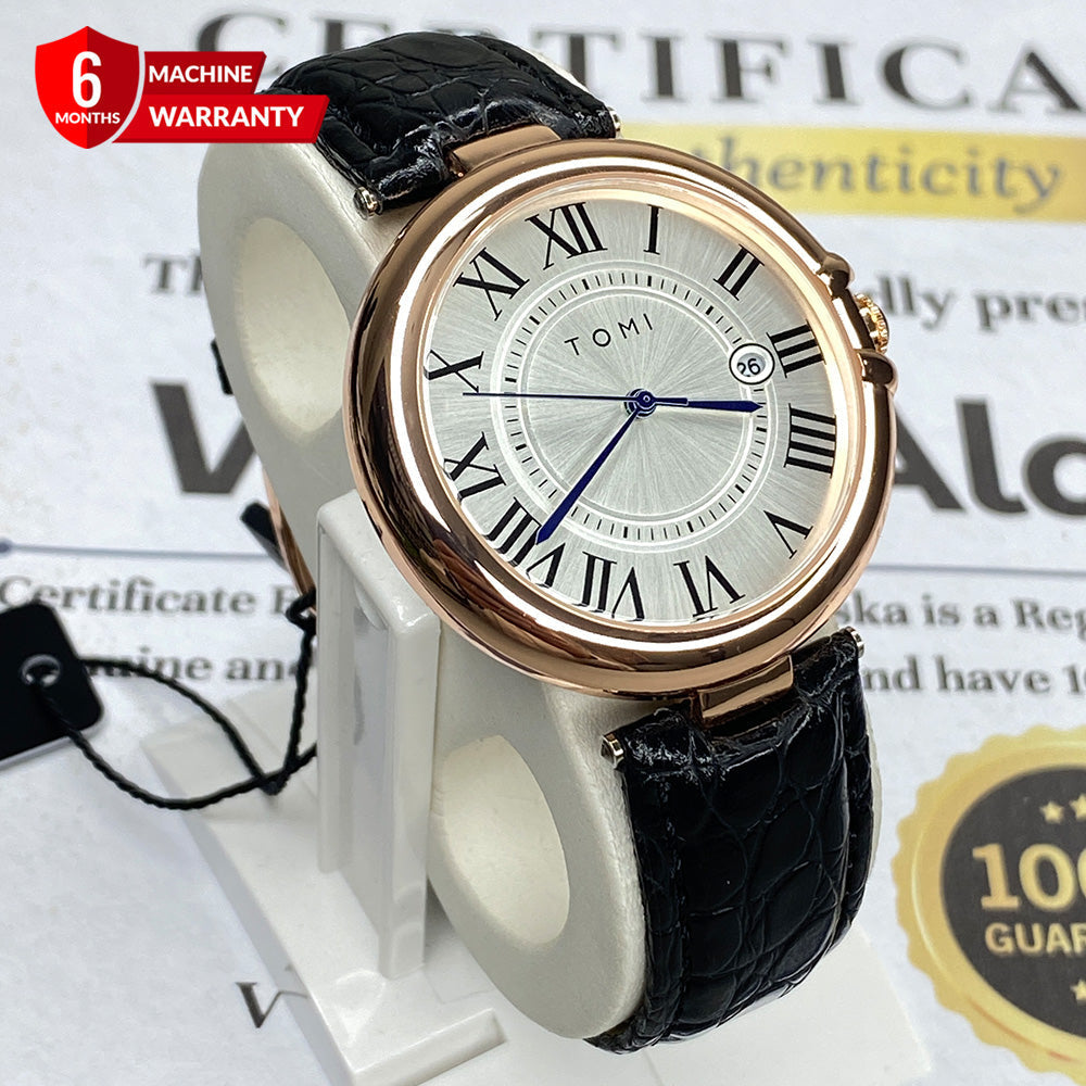 TOMI T-075 Round Dial Watch with Quality Straps & Date Display – For Men