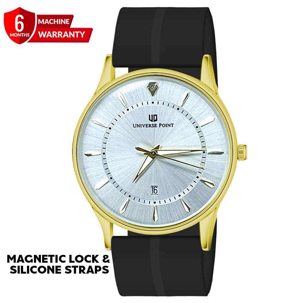 Universe Point Men's Watch with Magnetic Lock and Silicone Rubber Strap