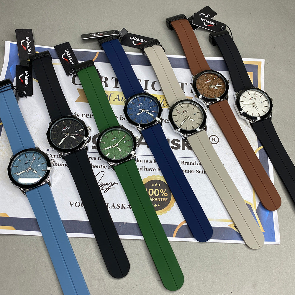 Heyri Silicone Strap Watch for Men with Octagonal Dial Magnetic Lock with Date Display