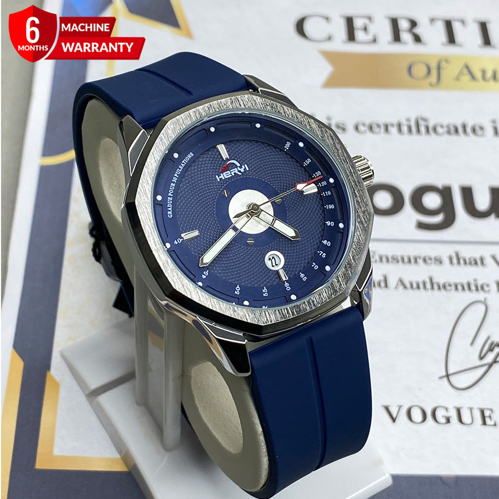 Heyri Octagonal Dial Watch with Magnetic Lock Date Display & Silicone Strap for Men