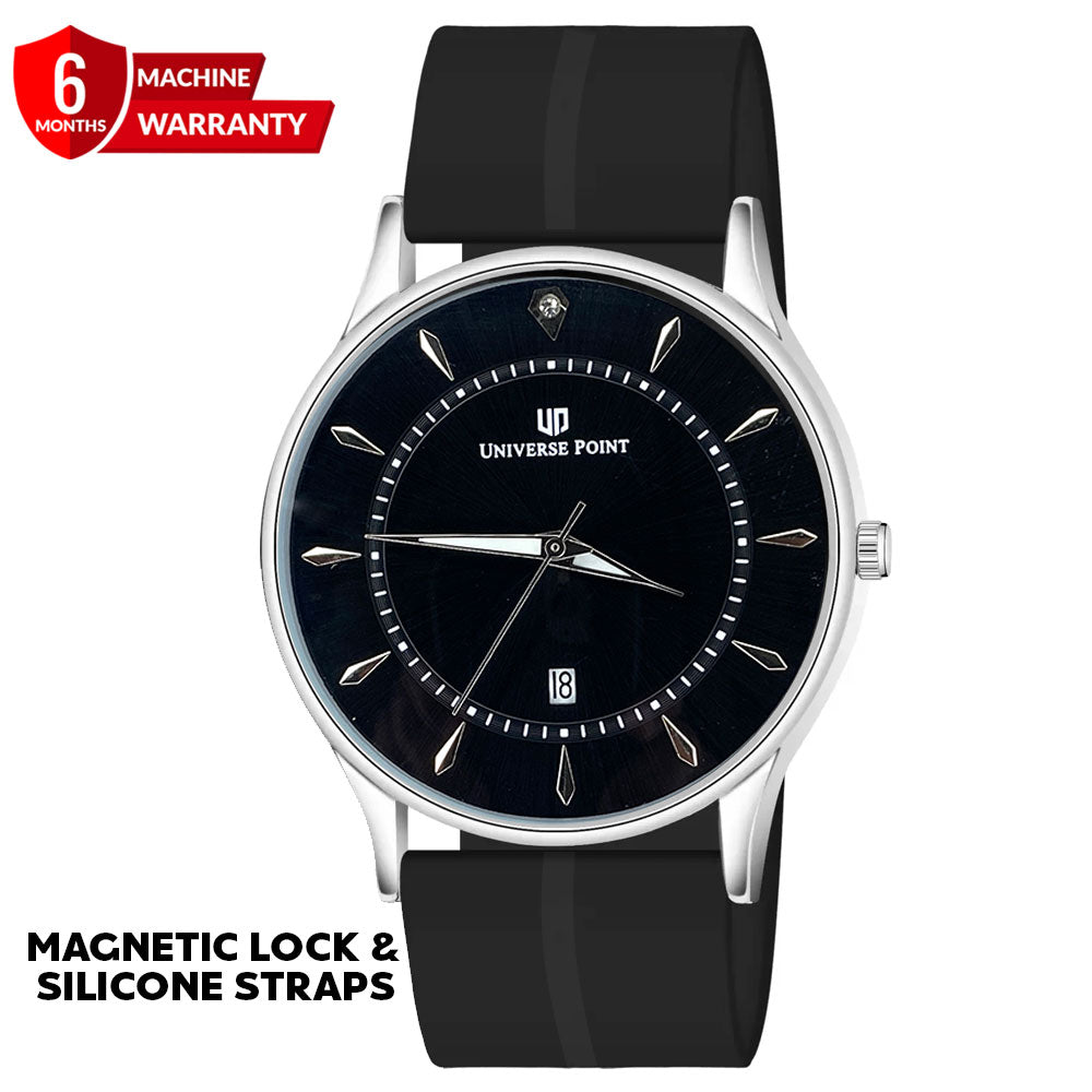 Universe Point Men's Watch with Magnetic Lock and Silicone Rubber Strap