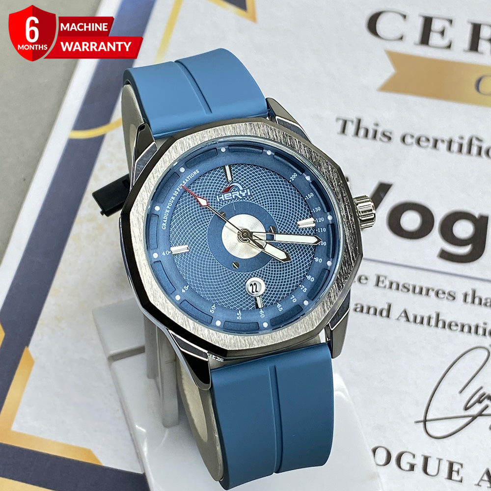 Heyri Octagonal Dial Watch with Magnetic Lock Date Display & Silicone Strap for Men